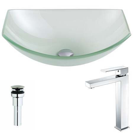 ANZZI Pendant Frosted Deco-Glass Vessel Sink with Enti Chrome Faucet LSAZ085-096